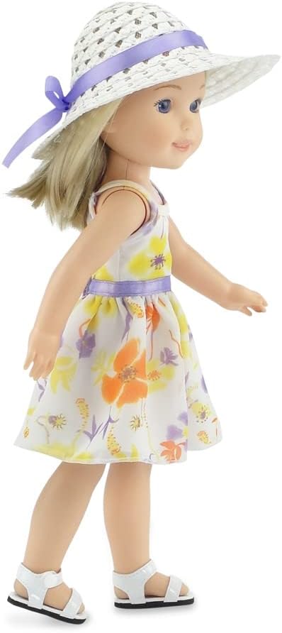 Emily Rose 14 Inch Doll Spring/Summer Chiffon Easter Dress with White Hat for American Girl