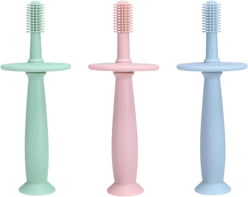 PandaEar 3 Pack Silicone Baby Toothbrush Teethers, Teething Toys for Infants 0-12 Months