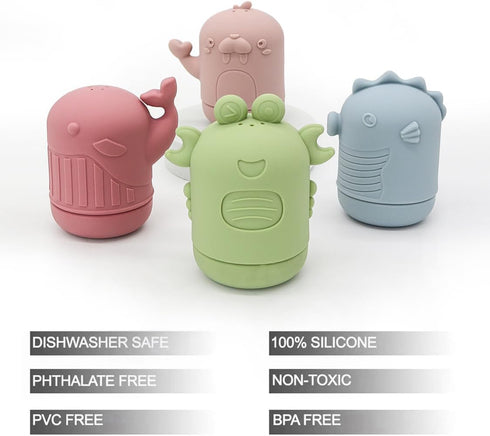 PandaEar 4 Pack Silicone Baby Bath Toys, Ocean Animals Bathtub Toys for Toddlers Infant, Swimming Shower Bath Tub Toys for Boys and Girls, Non Toxic
