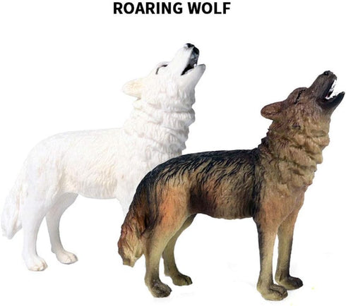 Flormoon Realistic Roaring Wolf Animal Figures - Plastic Early Educational Toys Cupcake Topper for Kids 3+