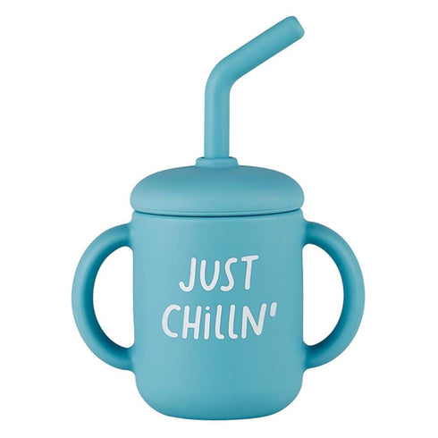 Stephan Baby Sippy Cups - Soft Silicone Training Cup with Lid & Straw, 4-Ounce, Beach Bum