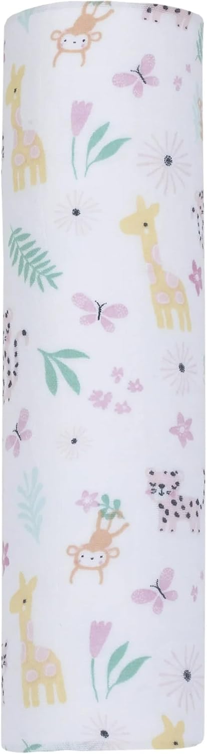 Generic 100% 47x47 (Pack 2) Muslin Swaddle Blanket Baby Girl Jungle Print Extra Soft Cotton Muslin Blanket Baby Girl