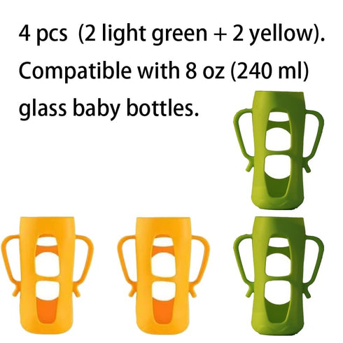 Mamigeor 8oz, 4-Pack Anti-Slip Silicone Handle Cover for Anti-Colic Glass Baby Bottles | Ergonomic Grip Support
