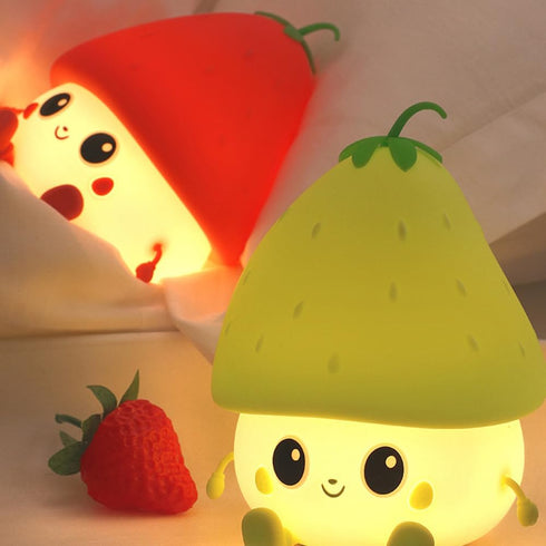 2 Strawberry Night Light, Cute Fruit Night Lamp for Kids Bedroom USB Rechargeable Lamps Brightness Levels, Nursery
