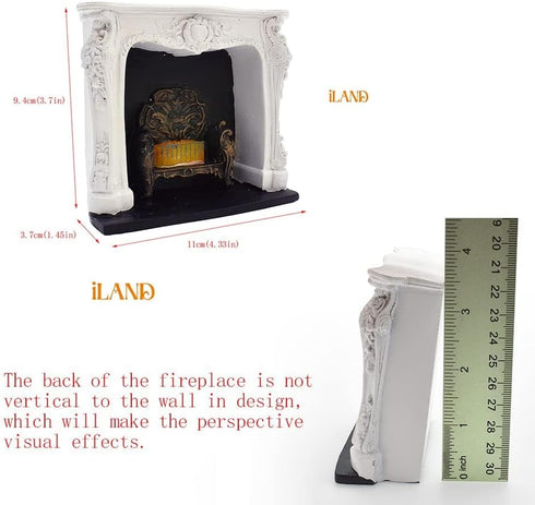 1/12 4pcs) iLAND Dollhouse Furniture and Accessories of Dollhouse Fireplace on Scale w/Fire Light & Fireplace Tools