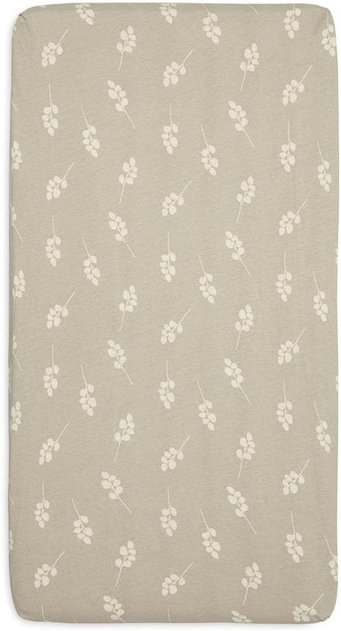 Jollein 60x120cm Fitted Sheet Jersey Twig - Olive Green, Cot Size, OEKO-TEX, Fun Print, Baby Mattress Protection