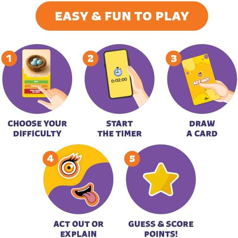 6+ 80 Epic Charades Mini Game for Kids Ages Travel-Friendly Mini Edition Act Out & Explain Cards with Illustrations