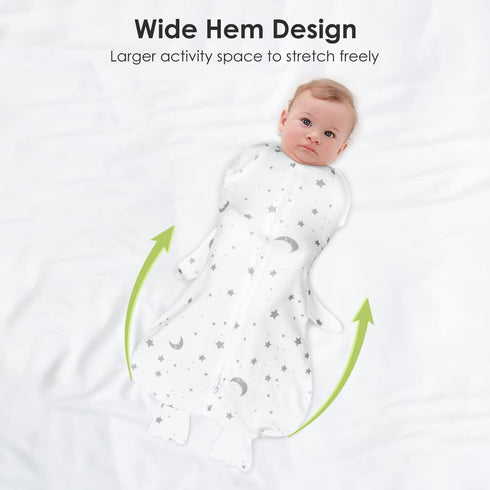 Beberoad Love Baby Swaddles, Cotton Wearable Blankets with 2-Way Zipper & Silent Velcro for 0-3 Months (Stars)