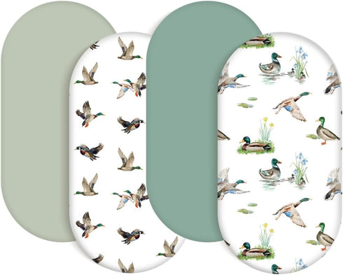 FIGEPO 4 Pack Mallard Duck Baby Bassinet Sheets Neutral Unisex Breathable Fitted Nursery Sheets for Baby Girl or Boys