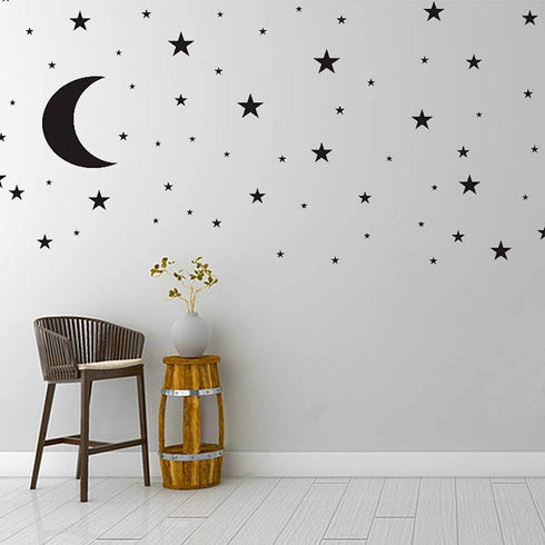 Moon and Stars Wall Decal Vinyl Sticker, Removable Children Kids Art DIY