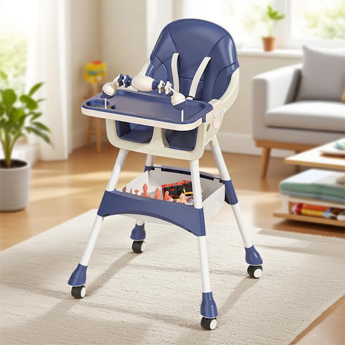 Virplik 4-in-1 Baby High Chair for Babies & Toddlers, High Chair with Detachable PU Cushion, Removable Tray, Adjustable