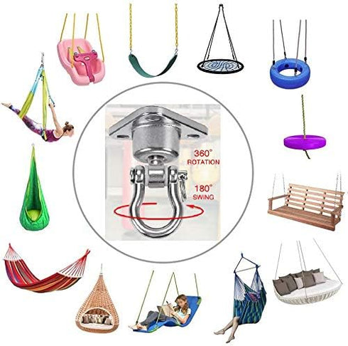 Stainless Steel Hanger with Smooth Swing Bearings - Heavy Duty 180°+360° Swivel Hook, 1500 lb Capacity for Hammock Chair