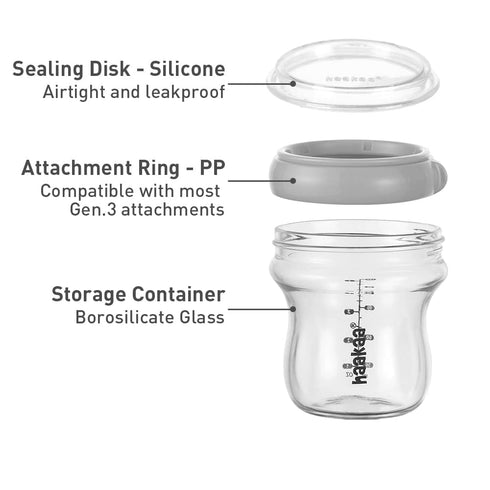 Gen.3 4.2oz/120ml, 1 haakaa Breastmilk Storage Container Glass Baby Food Jar- Baby Food Storage Containers Leakproof