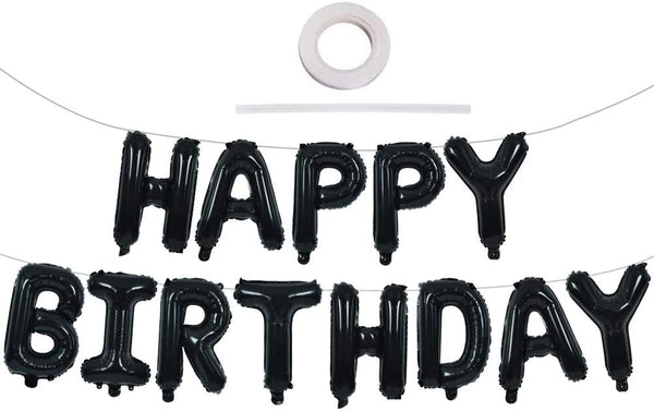 TONIFUL Black Happy Birthday Balloons Banner, 16 Inch Mylar Foil Letters, Reusable Birthday Sign for Kids & Adults