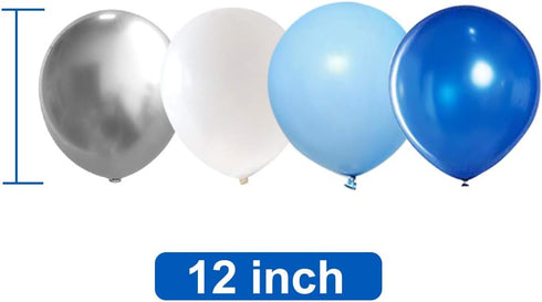 Blue Silver White Latex Balloons, 50pcs 12 inch Metallic Balloons for Birthday Wedding Party Decoration