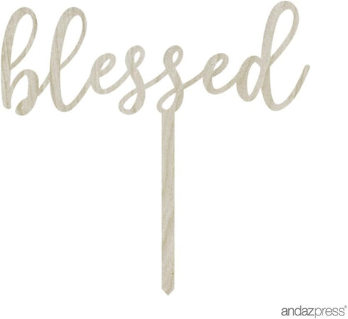 Andaz Press Baby Baptism Wood Cake Toppers, Blessed, 1-Pack, Twins Communion, Christening