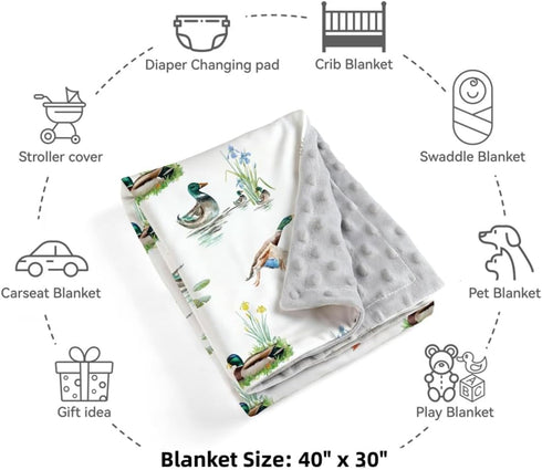 FIGEPO 2 Pack (30"X40") 2) Mallard Duck Baby Blanket for Baby Boys or Girls Soft Breathable Gender Neutral Double Layer