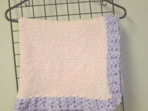 Gita Knitted Pink Chenille Blanket Trimmed with Lilac Chenille for Newborns Infants