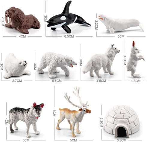Mini Arctic Animals Figurines Set, 10pcs Realistic Plastic Arctic Toy Figures for Kids Birthday Gift