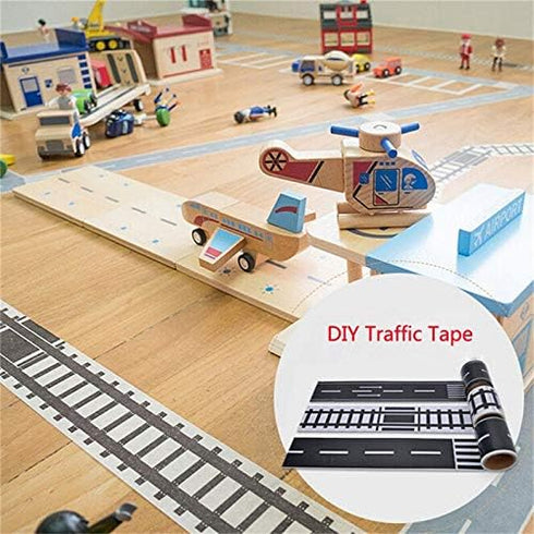 Sets, 4 Race Car Track Road Tape Kids Toy Car Party Tape-Sticker Roll for Track and Train Stick to Floors and Walls