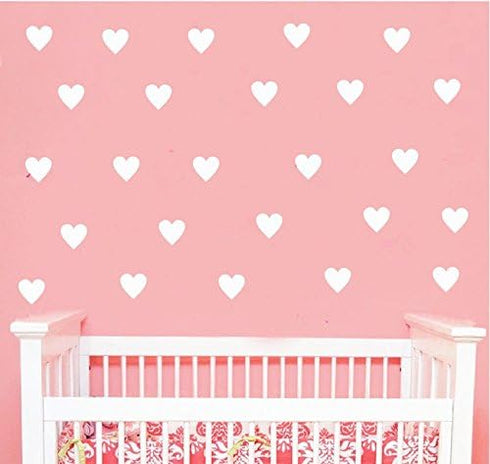 Heart Wall Decals Set – 96pcs 2-Inch Removable Vinyl Stickers for Kids Bedroom, Nursery, Playroom Decor (White)