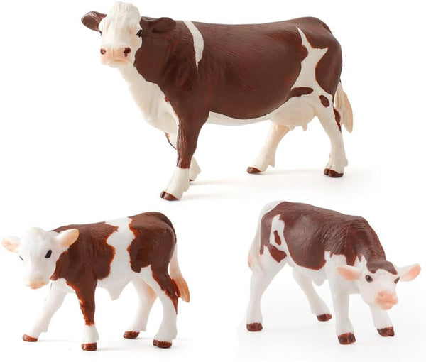 Realistic Farm Cow Model Figure Toy Set, Cow Figurines Collection Playset with Farm Keepers for Educational Learning