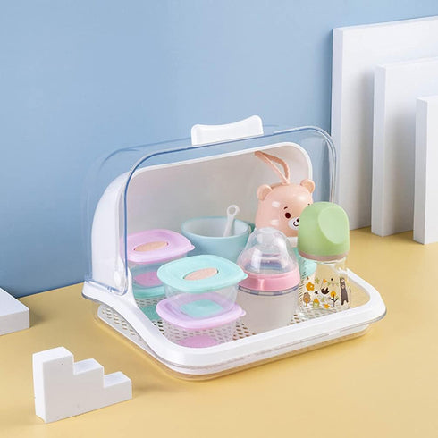 Ipetboom Countertop Baby Bottle Drying Rack with Anti- Cover Bottle Storage Box Organizer Portable Kitchen Cabinet