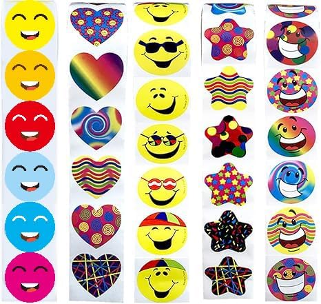 5 Rolls of Party Supplies Stickers for Kids Teachers, 1000 Stickers, Sticker Roll