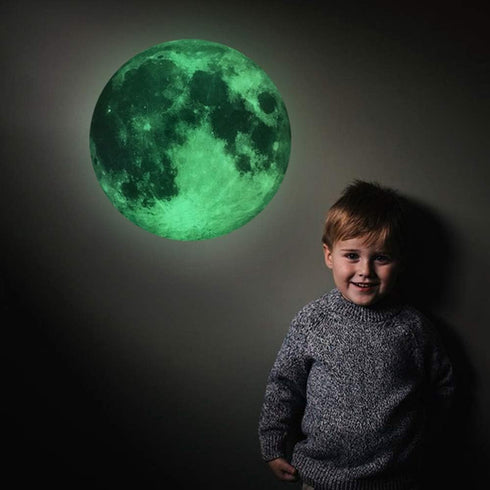 Glow in The Dark Moon Wall Decals 30cm Luminous Art Sticker for Kids Bedroom, Removable Adhesive