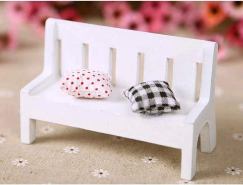 SEWACC Mini Dollhouse Garden Bench Miniature Doll Bench Couch with Cushions for DIY Craft Home Decor