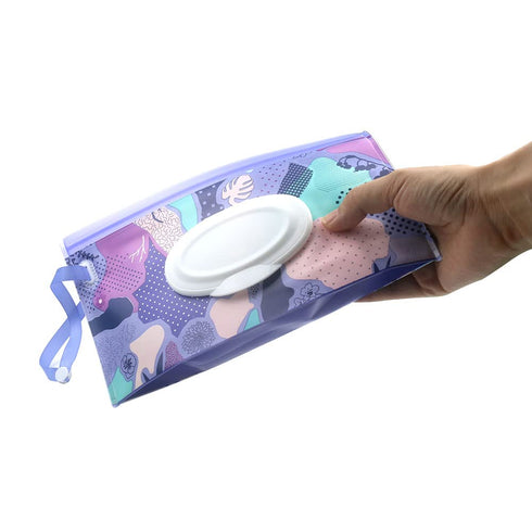 FKEYTO Baby Wipe Dispenser,Portable Refillable Wipe Holder Wipe Dispenser Bag Reusable Travel Wet Wipe Pouch (blue