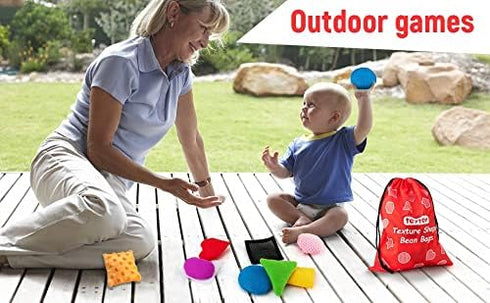 Texture Sensory Bean Bags, Set of 13 Toddler Sensory Toys for Babies, Shape Sensory Play with Storage Bag
