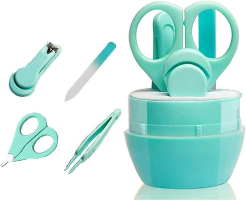 4-in-1 Baby Grooming Kit, Premium Stainless Steel Baby Manicure Set with Clippers, Scissor, File & Tweezer (Green)