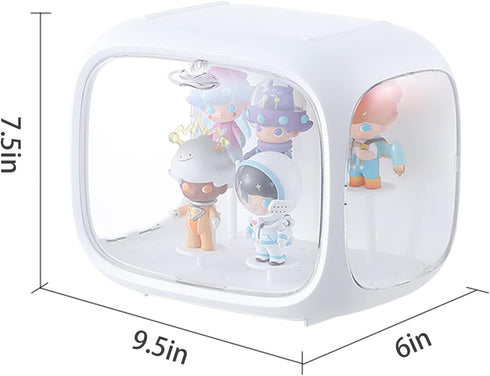 WMM Clear Acrylic Display Case for Figures with LED Light, Dustproof & Moistureproof Display Stand with Door, Storage