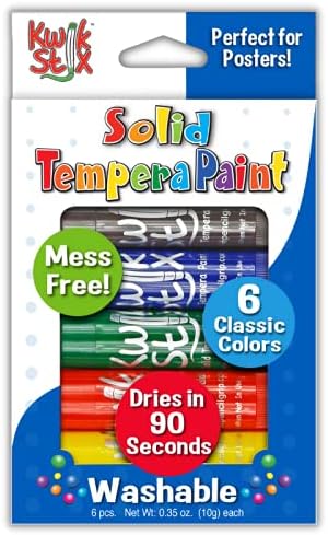 Kwik Stix Solid Tempera Paint Sticks, 6 Classic Colors, Washable, Non-Toxic, Quick Drying for Kids