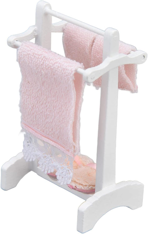 1:12 Miniature Bath Towel Rack with Rug Set - Dollhouse Bathroom Furniture Accessories for Realistic Decor