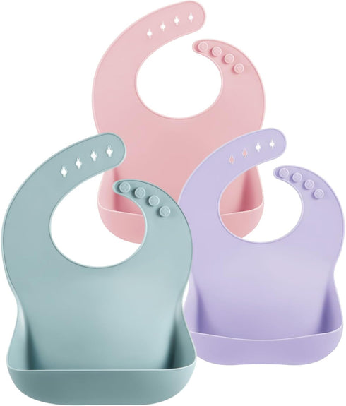 PandaEar 3 Pack Silicone Bibs for Babies Toddlers Girls, Adjustable Fit BPA