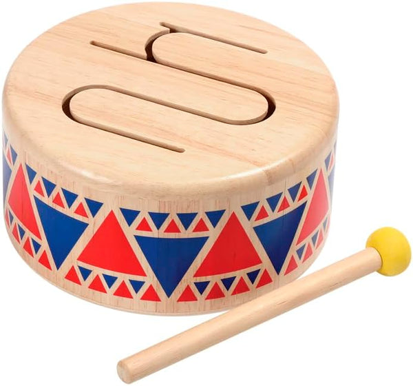 PlanToys Solid Drum Toddler Musical Instrument - Sustainably Made from Rubberwood with Organic-Pigment Coloring