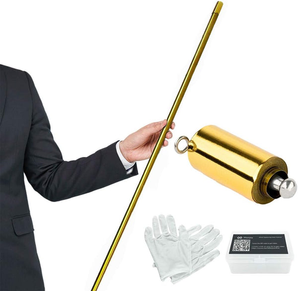 Xfunjoy 59"/150cm Golden Magic Appearing Cane, Magic Staff with Free Gloves and Video Tutorial for Performances