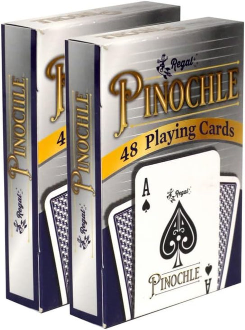 2 Pack Set 2 2-4 Regal Games Pinochle Playing Cards - Adult Card Game with Score Sheets & Deck of Pinochle Cards