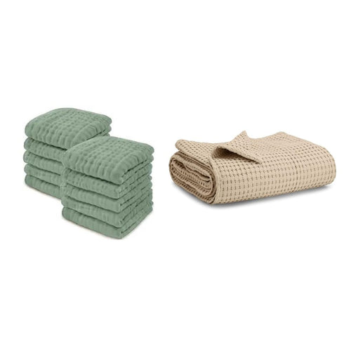 Comfy Cubs Baby Washcloths and Waffle Weave Blanket Bundled