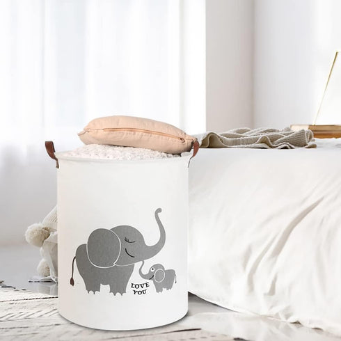 CLOCOR Collapsible Round Storage Bin, Large Storage Basket, Clothes Laundry Hamper, Toy Storage Bin (Love Elephant)