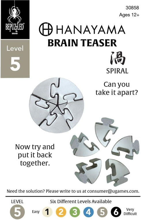 BePuzzled Spiral Hanayama Metal Brainteaser Puzzle, Mensa Rated Level 5, Ages 12 and Up
