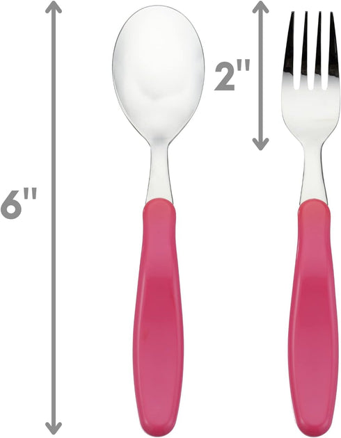 Innobaby Din Din Smart EZ Grip Spoon and Fork Set, Utensil Set for Kids and Toddlers, BPA Free, Pink