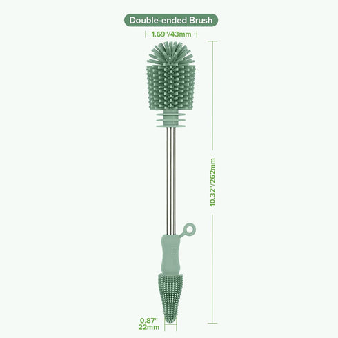 Green-1pk haakaa Cleaning Brush Silicone Bottle Brush Double-Ended Soft Silicone Bristles for Breast Pumps, Breast Milk