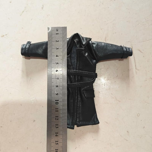 BOSWON 1/12 6" Scale Sodier Wired Black Faux Leather Trench Coat Model for Figure