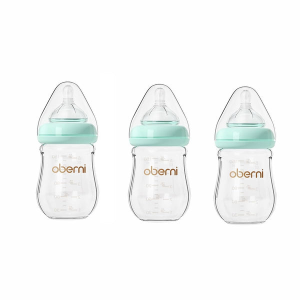 3 Pack Glass Baby Bottles, Anti-Colic Breastfeeding Bottles with Natural Response Nipples, Wide Neck Slow Flow, BPA Free