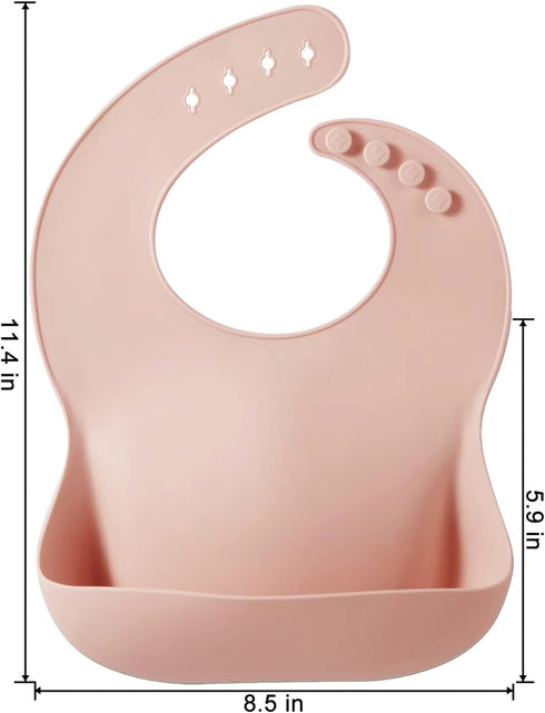 PandaEar 2 Pack Silicone Baby Bibs for Girls, Waterproof with Food Catcher, Thick Adjustable Toddler Bibs (Pink Tawny)