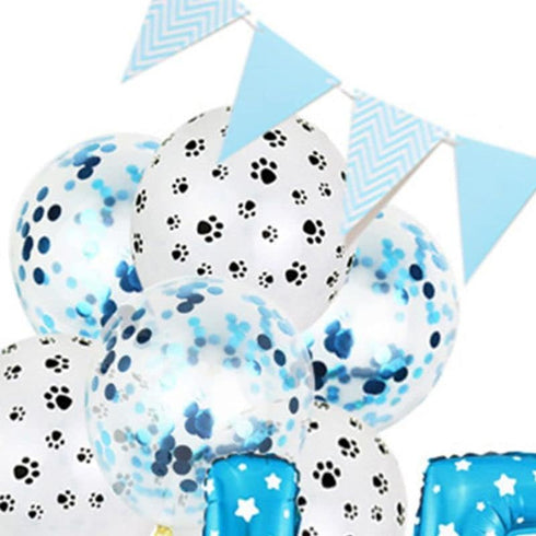 Dog Cat Birthday Party Supplies - Paw Print Balloons, Sequined Balloons, Happy Birthday Banner Decoration