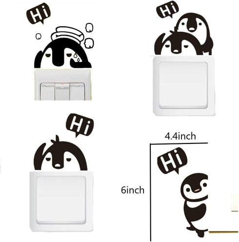 Removable Switch Stickers - 4 Cute Penguins Cartoon Wall Decals, Family DIY Decor Art Stickers for Kids Bedroom